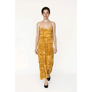 Cute Options Spaghetti Strap Boho Festive Yellow Tie-dye Maxi Dress Size M